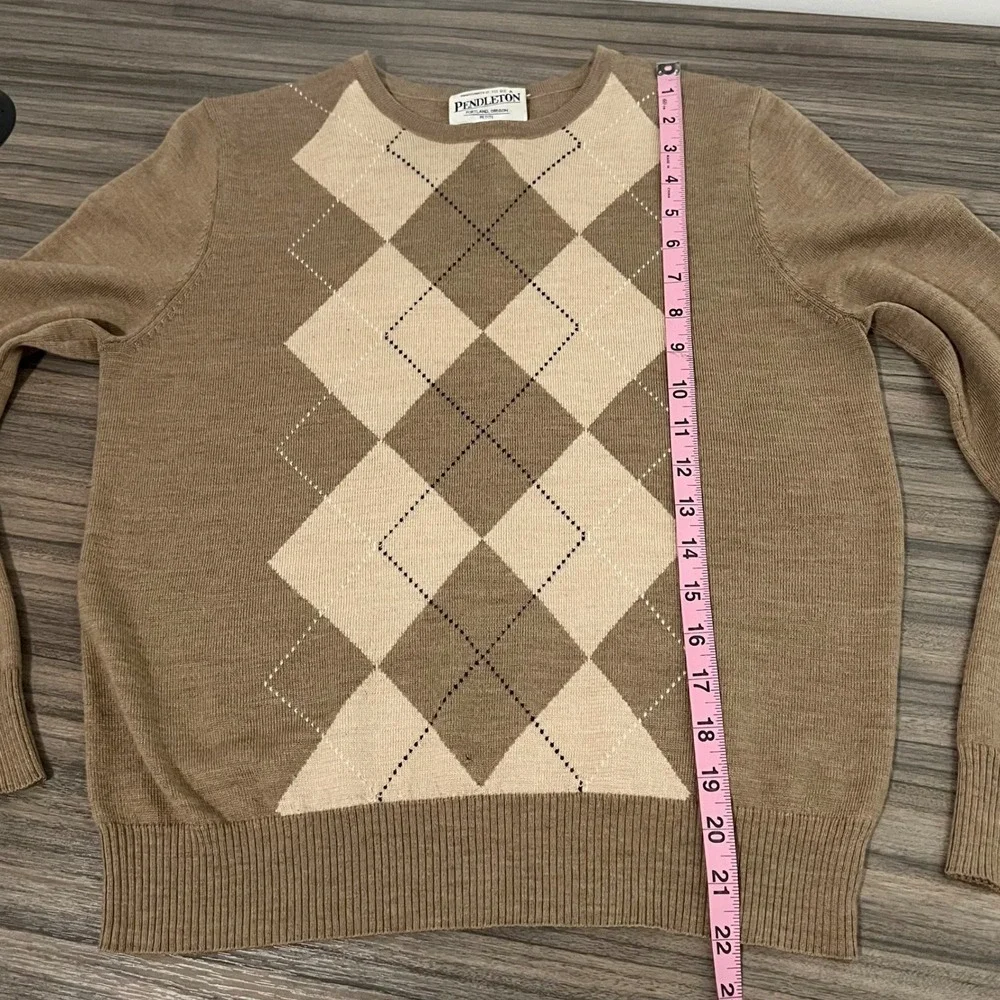 Pendleton Womens Petite S‎ Argyle Merino Wool Sweater Brown Tan Crew Neck 2198